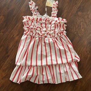 NWT Truly Me Red and White Striped Ruffle Sundress-Size 6